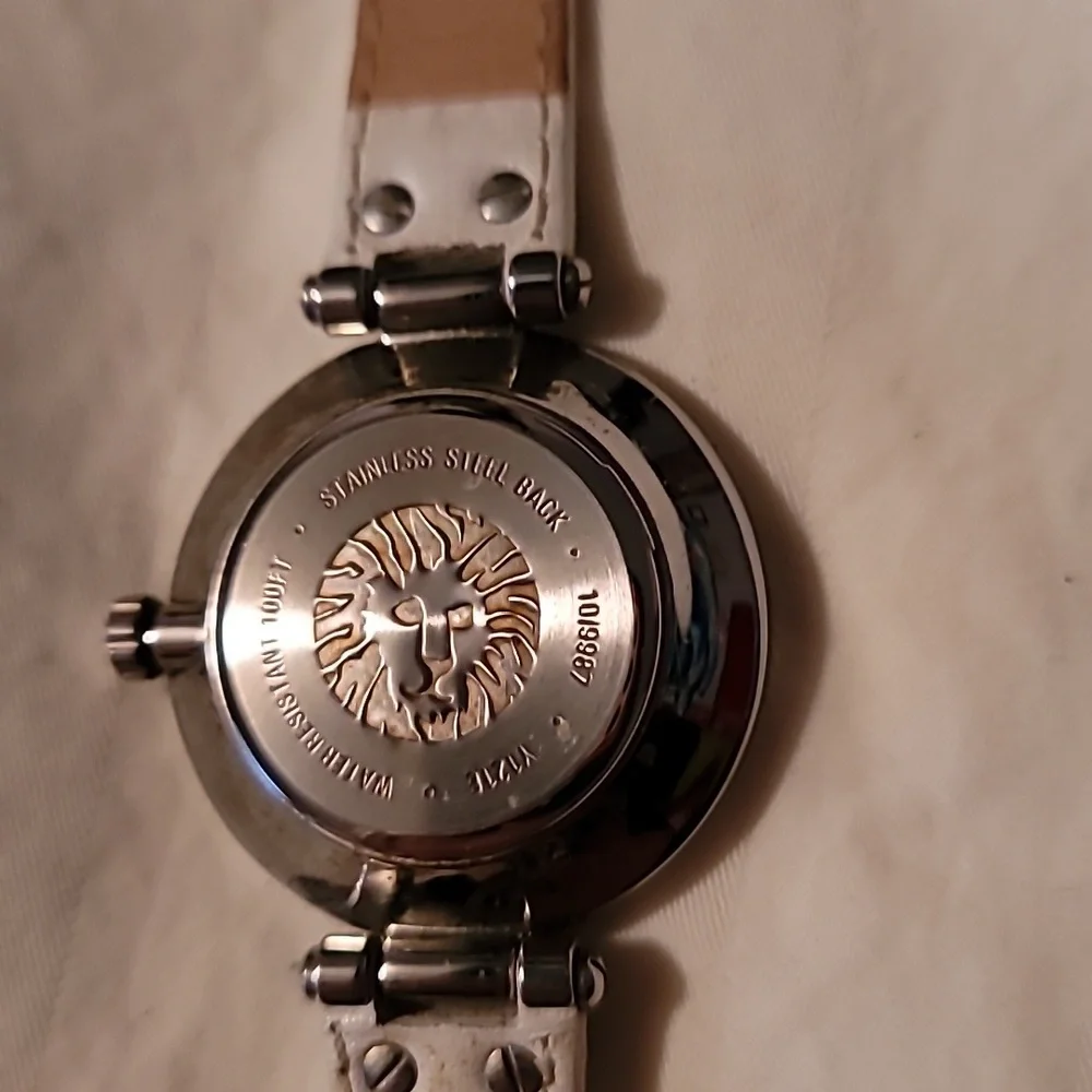Anne Klein 10/9987 White Genuine Leather Band‎ Blue-Green Dial Women's Watch